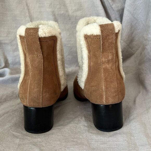 RAG & BONE Walker Shearling Chelsea Bootie Camel Suede Block Heel Boho 36 tan - Picture 3 of 7